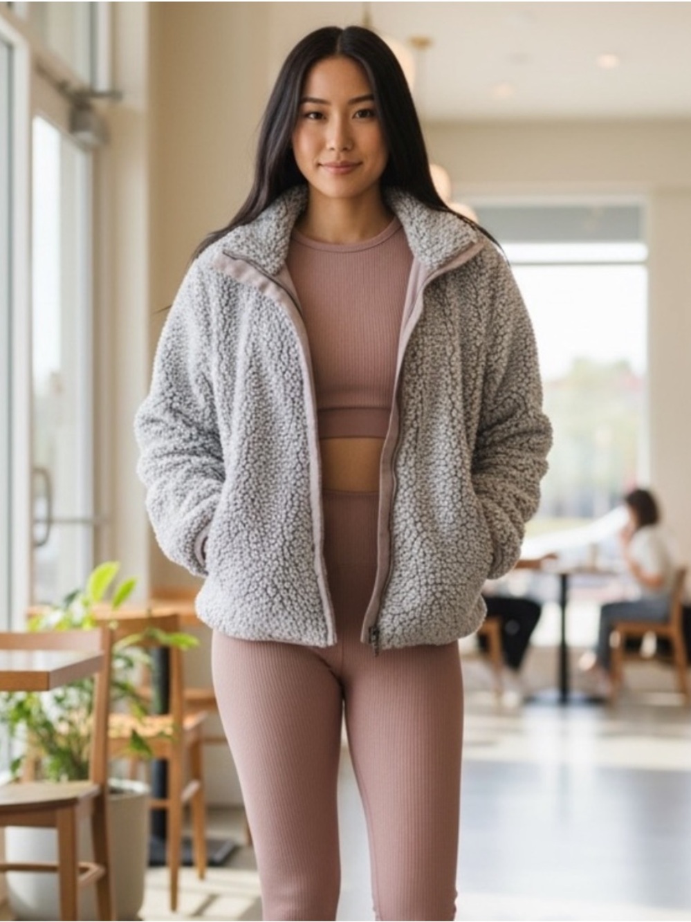 Altar’d State Women’s Small Gray Sherpa Teddy Fleece Zip Jacket Coat